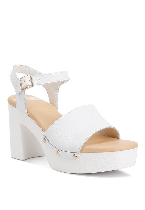 Memphis Recycled Leather Block Heel Sandals Shoes RYSE Clothing Co. White US-5 