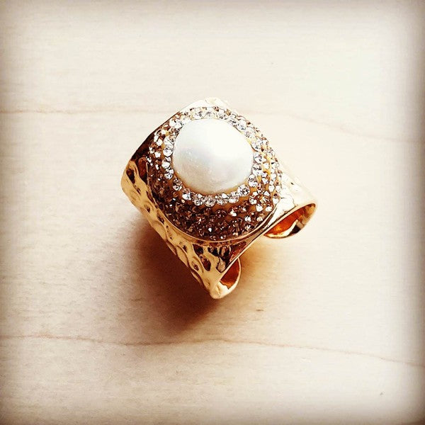 Genuine Freshwater Pearl Cuff Ring jewelry RYSE Clothing Co. White One Size 