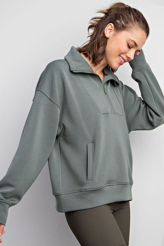 Rae Mode Modal Quarter Zip Funnel Neck Sweatshirt Shirts & Tops RYSE Clothing Co. Sage Leaf S 