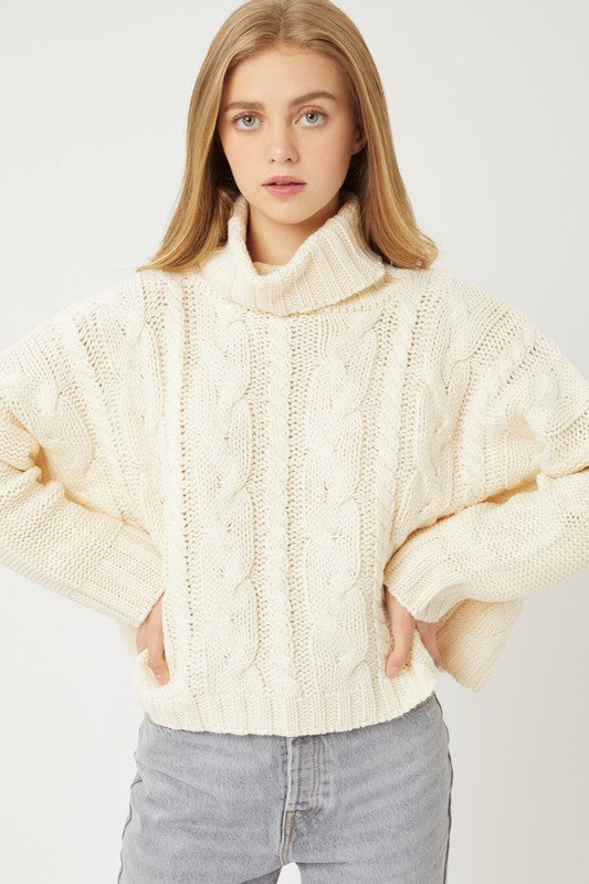 Love Tree Turtle Neck Cable Knit Sweater Shirts & Tops RYSE Clothing Co. Ivory S 
