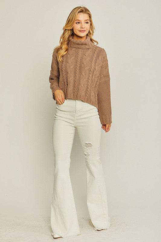 Love Tree Turtle Neck Cable Knit Sweater Shirts & Tops RYSE Clothing Co.   