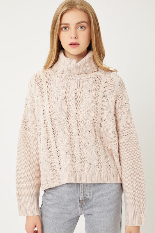 Love Tree Turtle Neck Cable Knit Sweater Shirts & Tops RYSE Clothing Co. Powder Pink S 