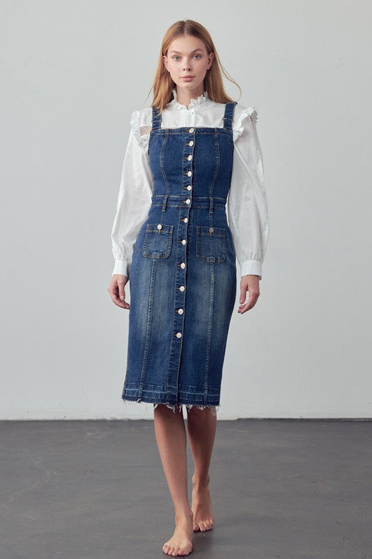 Insane Gene Denim Suspenders Midi Dress Dresses RYSE Clothing Co. Medium XS 