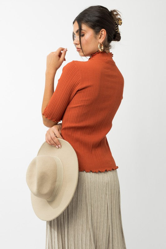 Gilli Mock Neck Ribbed Knit Top Shirts & Tops RYSE Clothing Co.   