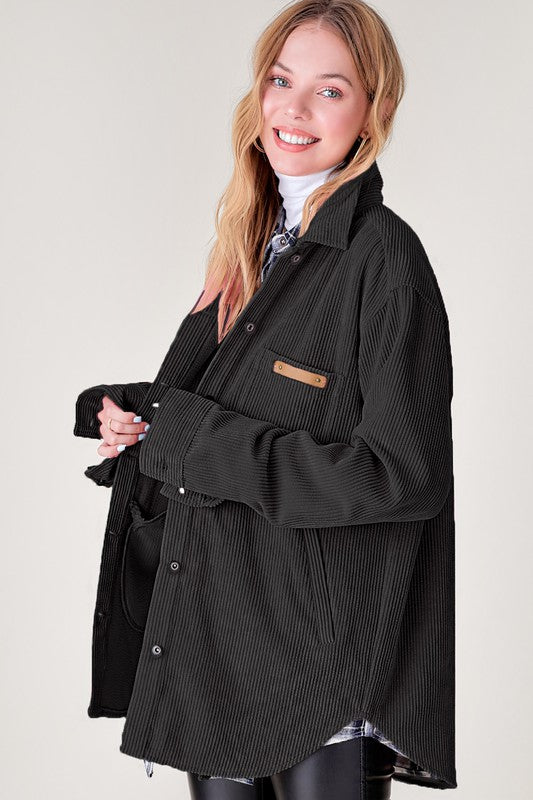 La Miel Soft Corduroy Shacket Coats & Jackets RYSE Clothing Co. Black S 