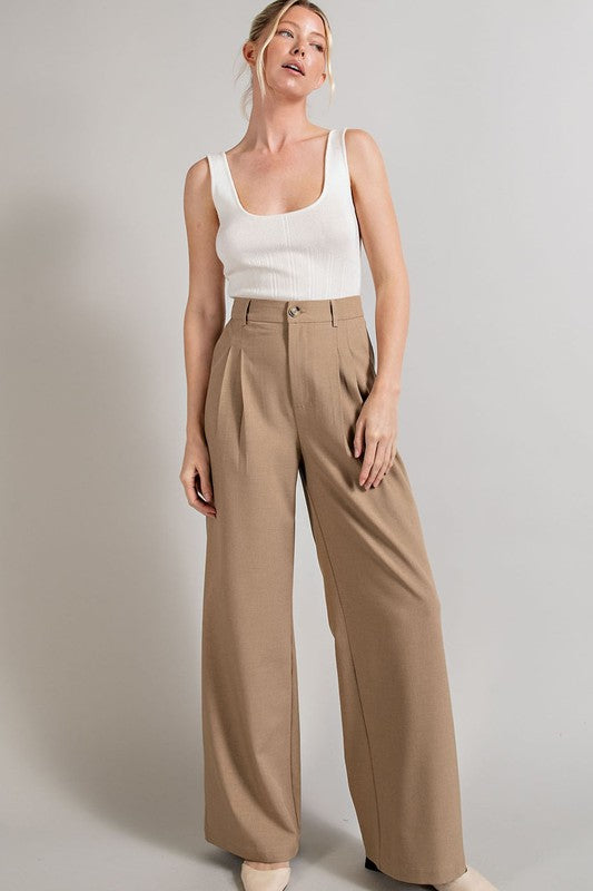 Eesome Straight Leg Pleated Pants Pants RYSE Clothing Co. Cocoa S 