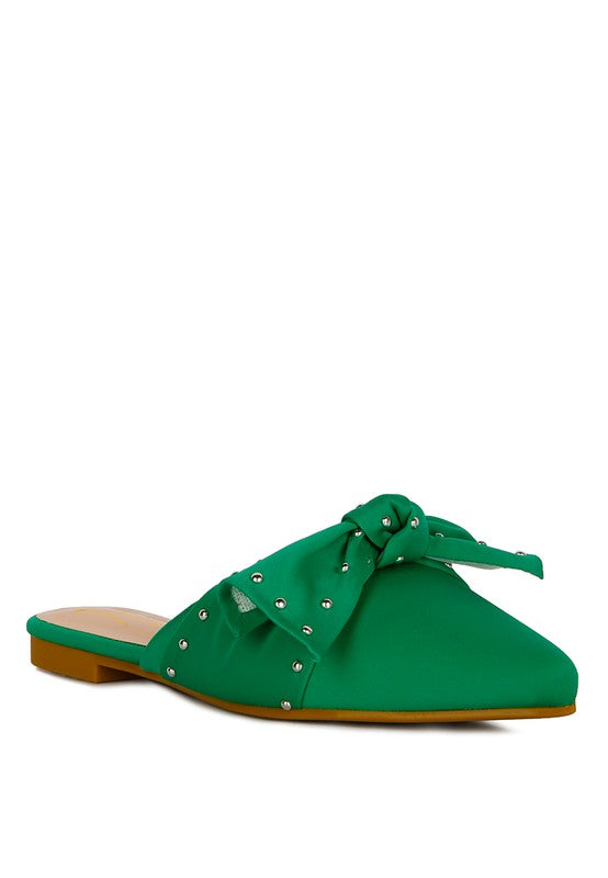 Mahalia Studded Bow Flat Mules Shoes RYSE Clothing Co. Green 6 
