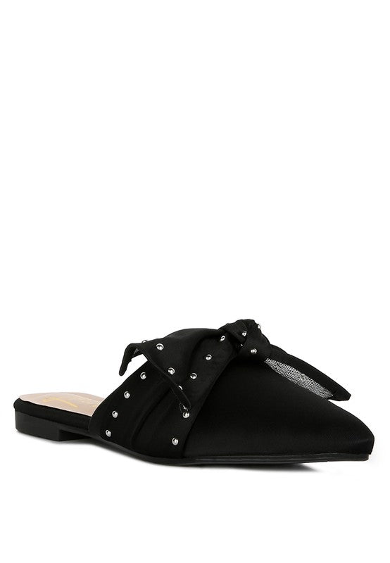 Mahalia Studded Bow Flat Mules Shoes RYSE Clothing Co. Black 6 