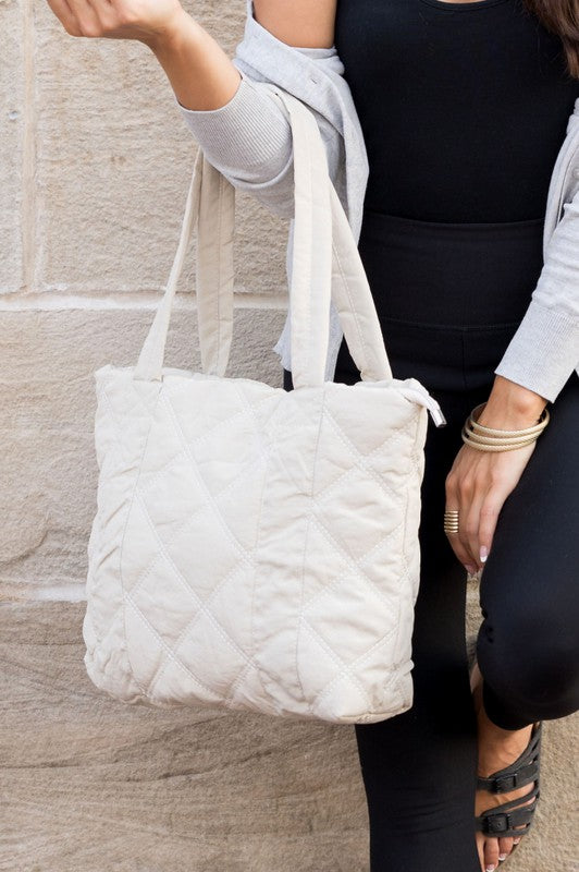 Dominique Quilted Puffer Tote Bags & Luggage - Women's Bags - Top-Handle Bags RYSE Clothing Co. Beige OneSize 