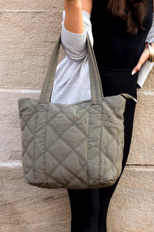 Dominique Quilted Puffer Tote Bags & Luggage - Women's Bags - Top-Handle Bags RYSE Clothing Co. Olive OneSize 