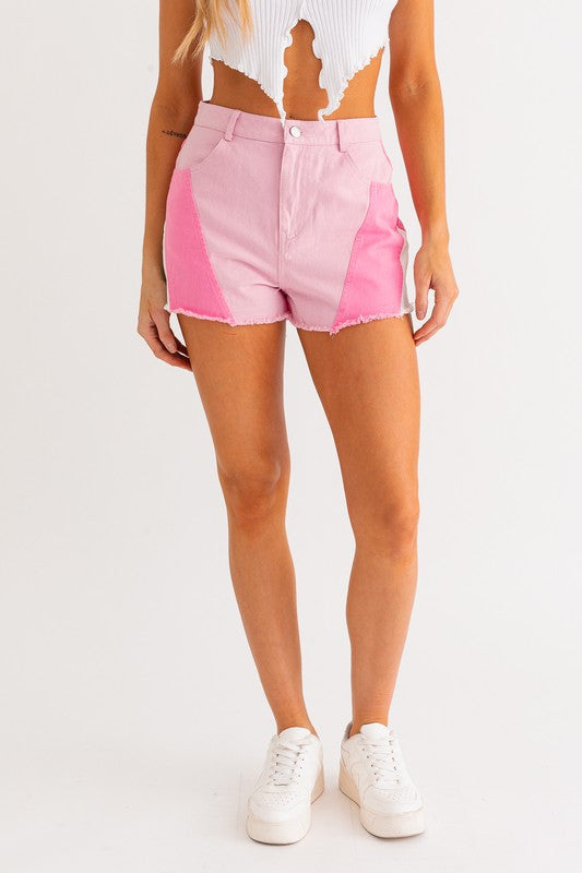 Le Lis Color Block Cotton Shorts Shorts RYSE Clothing Co. Pink XS 