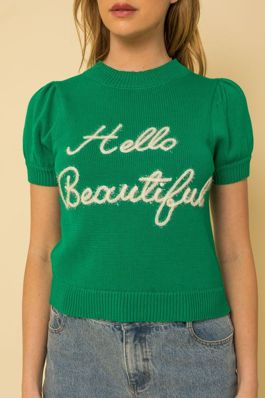 Gilli Hello Beautiful Short Sleeve Sweater Shirts & Tops Gilli   
