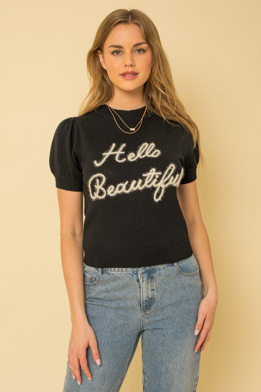 Gilli Hello Beautiful Short Sleeve Sweater Shirts & Tops Gilli Black S 