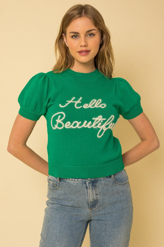 Gilli Hello Beautiful Short Sleeve Sweater Shirts & Tops Gilli Green S 