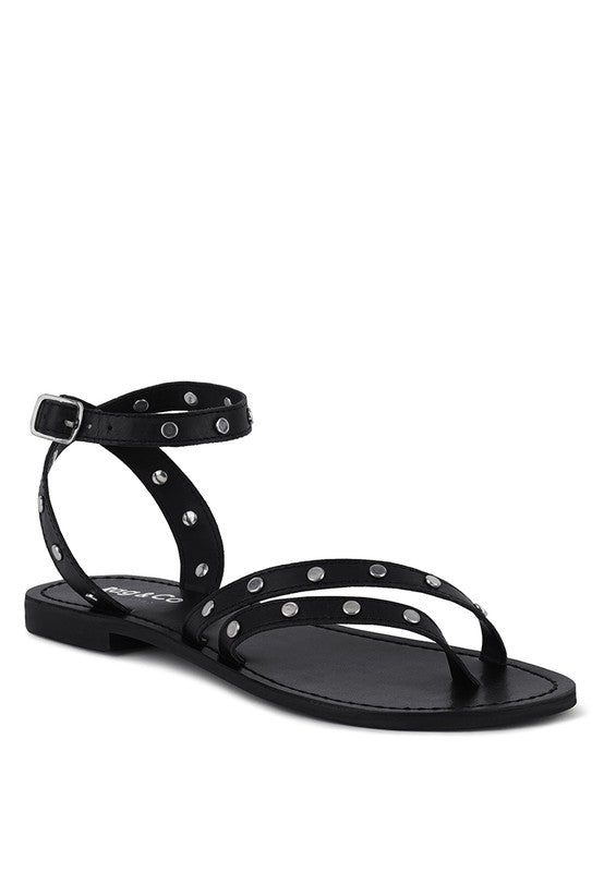 Priah Stud Embellished Flat Sandals Shoes RYSE Clothing Co. Black 5 