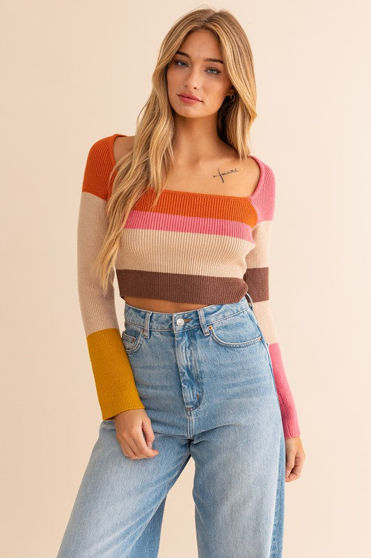 Le Lis Color Block Stripe Knit Top Shirts & Tops RYSE Clothing Co. Rust-Multi XS 