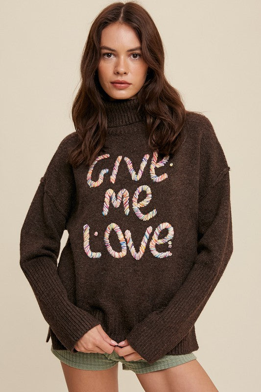 Listicle Give Me Love Stitched Mock Neck Sweater Shirts & Tops RYSE Clothing Co.   