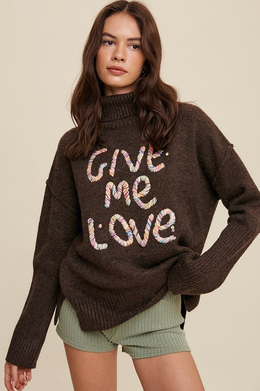 Listicle Give Me Love Stitched Mock Neck Sweater Shirts & Tops RYSE Clothing Co. Mocha S 