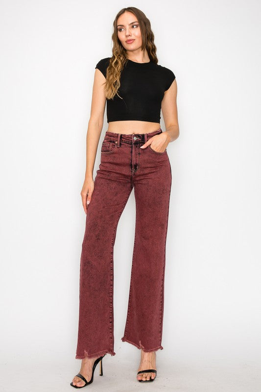 Artemis Vintage High Rise Flare Jeans Pants RYSE Clothing Co. Bleached Burgundy 3 