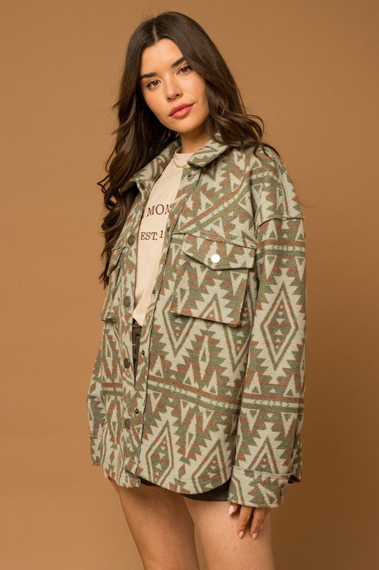 Gilli Aztec Print Shacket Shirts & Tops RYSE Clothing Co.   