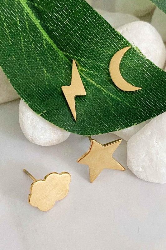 Love The Sky Stud Earrings Set jewelry RYSE Clothing Co. Gold OS 
