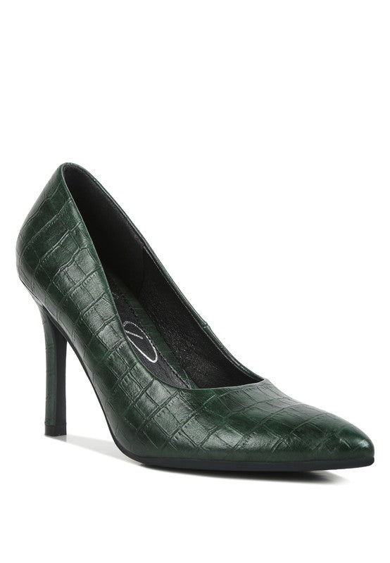 Velencia Croc Texture Pumps Shoes RYSE Clothing Co. Forest Green 6 