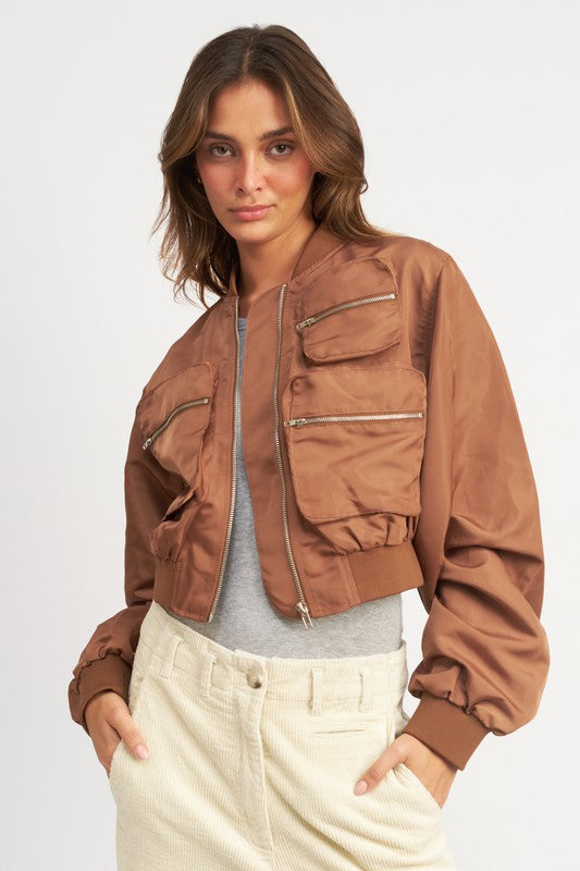 Emory Park Cropped Bomber Jacket Coats & Jackets RYSE Clothing Co. Brown S 