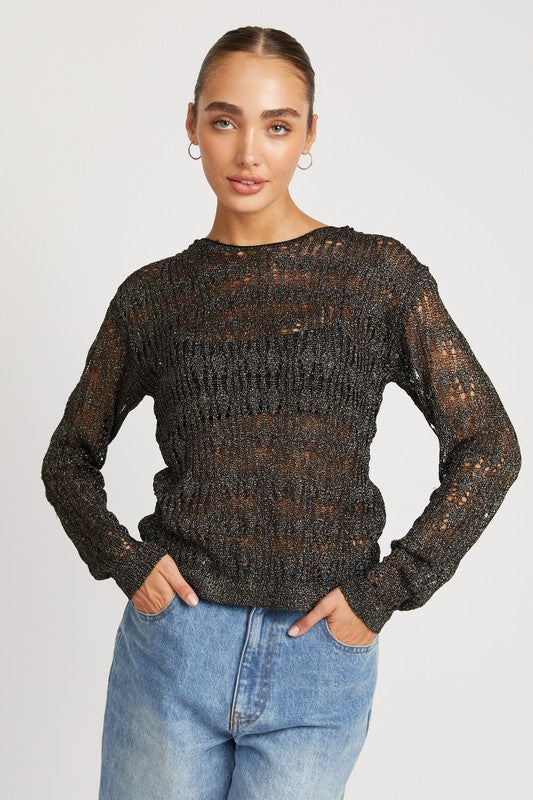 Emory Park Glitter Yarn Crochet Sweater Shirts & Tops RYSE Clothing Co. Black S 