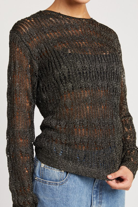 Emory Park Glitter Yarn Crochet Sweater Shirts & Tops RYSE Clothing Co.   
