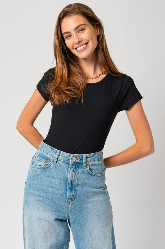 Gilli Round Neck Short Sleeve Bodysuit Shirts & Tops RYSE Clothing Co. Black S 