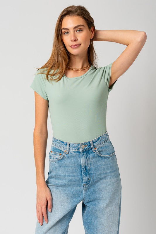Gilli Round Neck Short Sleeve Bodysuit Shirts & Tops RYSE Clothing Co. Sage S 