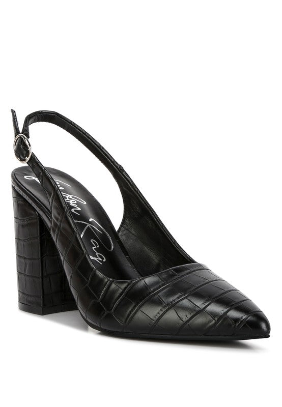 East Side Croc Texture Sling Back Block Heels Shoes RYSE Clothing Co. Black 5 