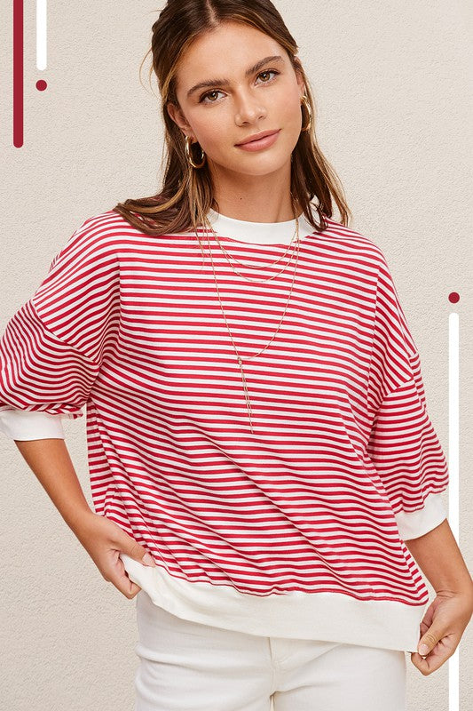 La Miel Crew Neck Striped Short Sleeve Top Shirts & Tops RYSE Clothing Co. Tomato S 