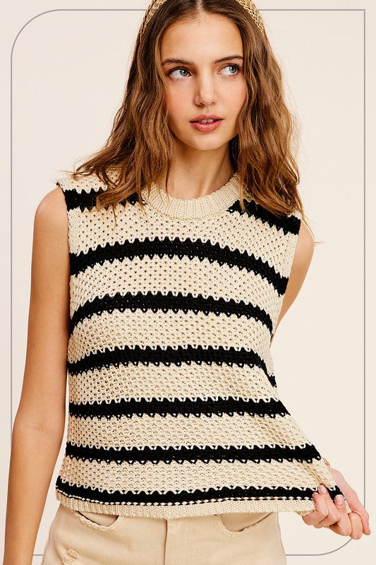 La Miel Chunky Stripe Sleeveless Sweater Top Shirts & Tops RYSE Clothing Co.   