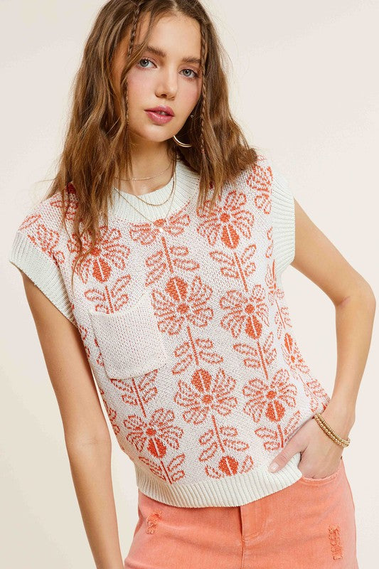 La Miel Flower Sleeveless Sweater Top Shirts & Tops RYSE Clothing Co.   