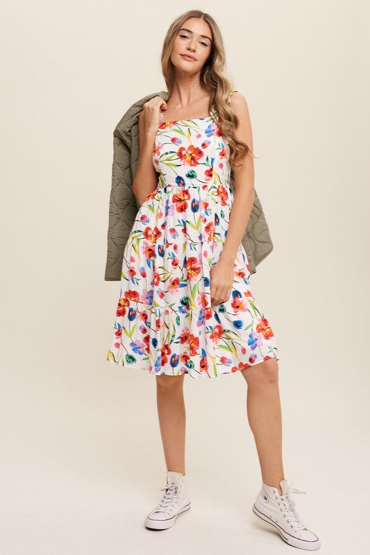 Listicle Flower Print Square Neck Dress Dresses RYSE Clothing Co.   