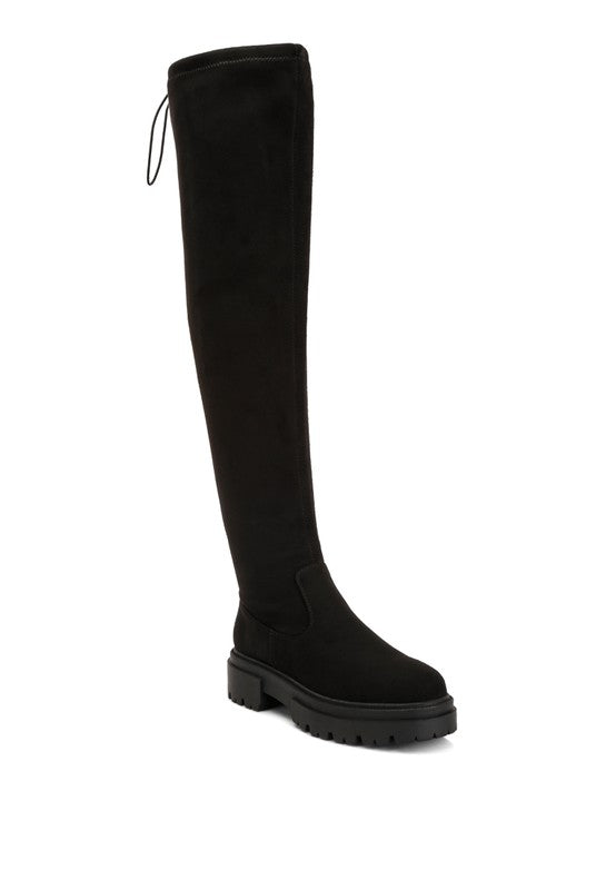 Belina Drawstring Knee High Lug Boots Shoes RYSE Clothing Co. BLACK 5 