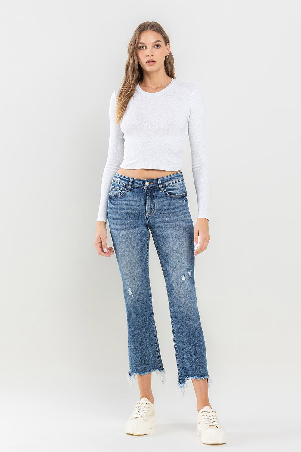 Lovervet Mid Rise Frayed Cropped Jeans Pants RYSE Clothing Co.   
