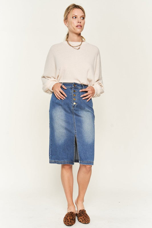 Jade by Jane Button Front Denim Midi Skirt Skirts RYSE Clothing Co.   