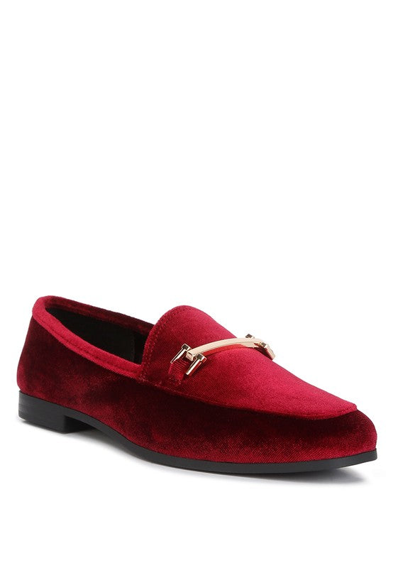 Tatianna Horsebit Embellsihed Velvet Loafers Shoes RYSE Clothing Co. BURGUNDY 5 