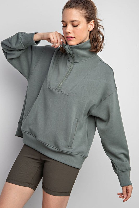 Rae Mode Modal Quarter Zip Funnel Neck Sweatshirt Shirts & Tops RYSE Clothing Co.   