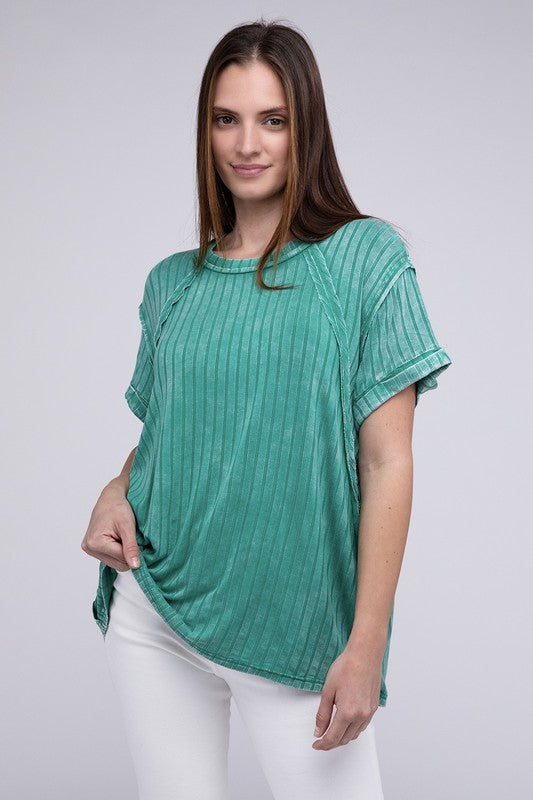 Zenana Ribbed Raglan Dolman Sleeve Tee Shirts & Tops RYSE Clothing Co.   