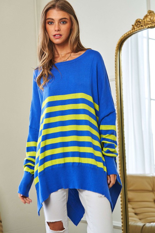 Davi & Dani Striped Elbow Patch Tunic Sweater Shirts & Tops RYSE Clothing Co.   