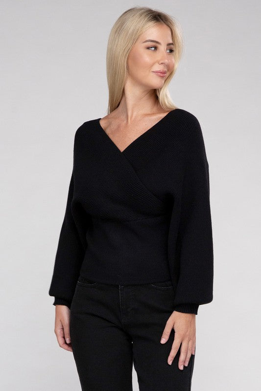 Zenana Cross Wrap Pullover Sweater Shirts & Tops RYSE Clothing Co. Black S 