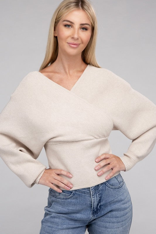 Zenana Cross Wrap Pullover Sweater Shirts & Tops RYSE Clothing Co. Sand S 