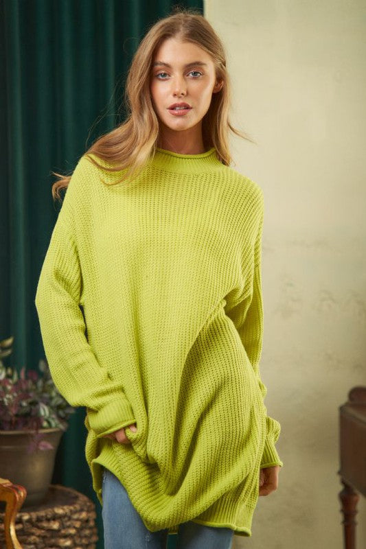 Davi & Dani Solid Mock Neck Sweater Shirts & Tops RYSE Clothing Co. Apple Green S 