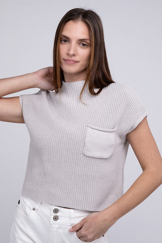 Mock Neck Short Sleeve Cropped Sweater  ZENANA   