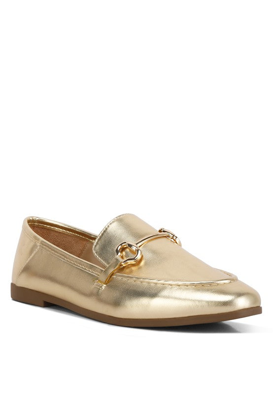 Shelby Metallic Faux Leather Horsebit Loafers Shoes RYSE Clothing Co. GOLD 5 
