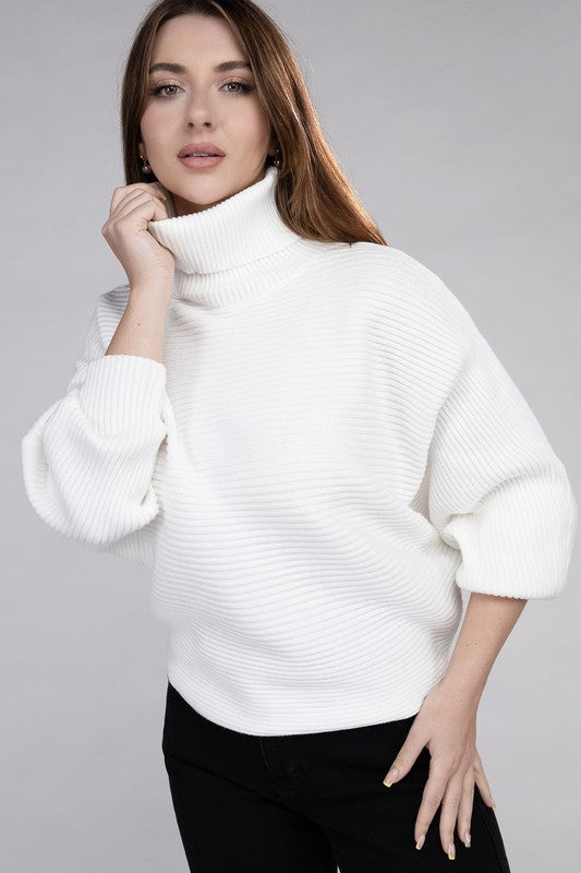 Zenana Dolman Sleeve Turtleneck Sweater Shirts & Tops RYSE Clothing Co. Off White S 