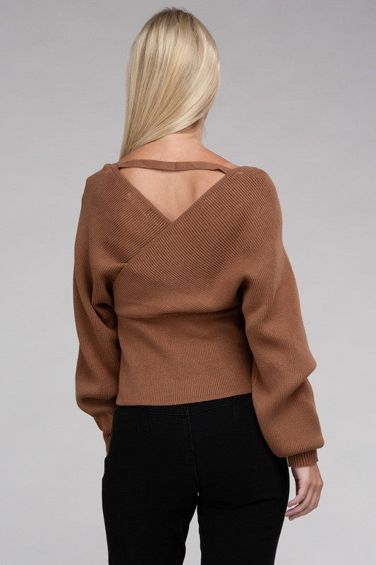 Zenana Cross Wrap Pullover Sweater Shirts & Tops RYSE Clothing Co.   